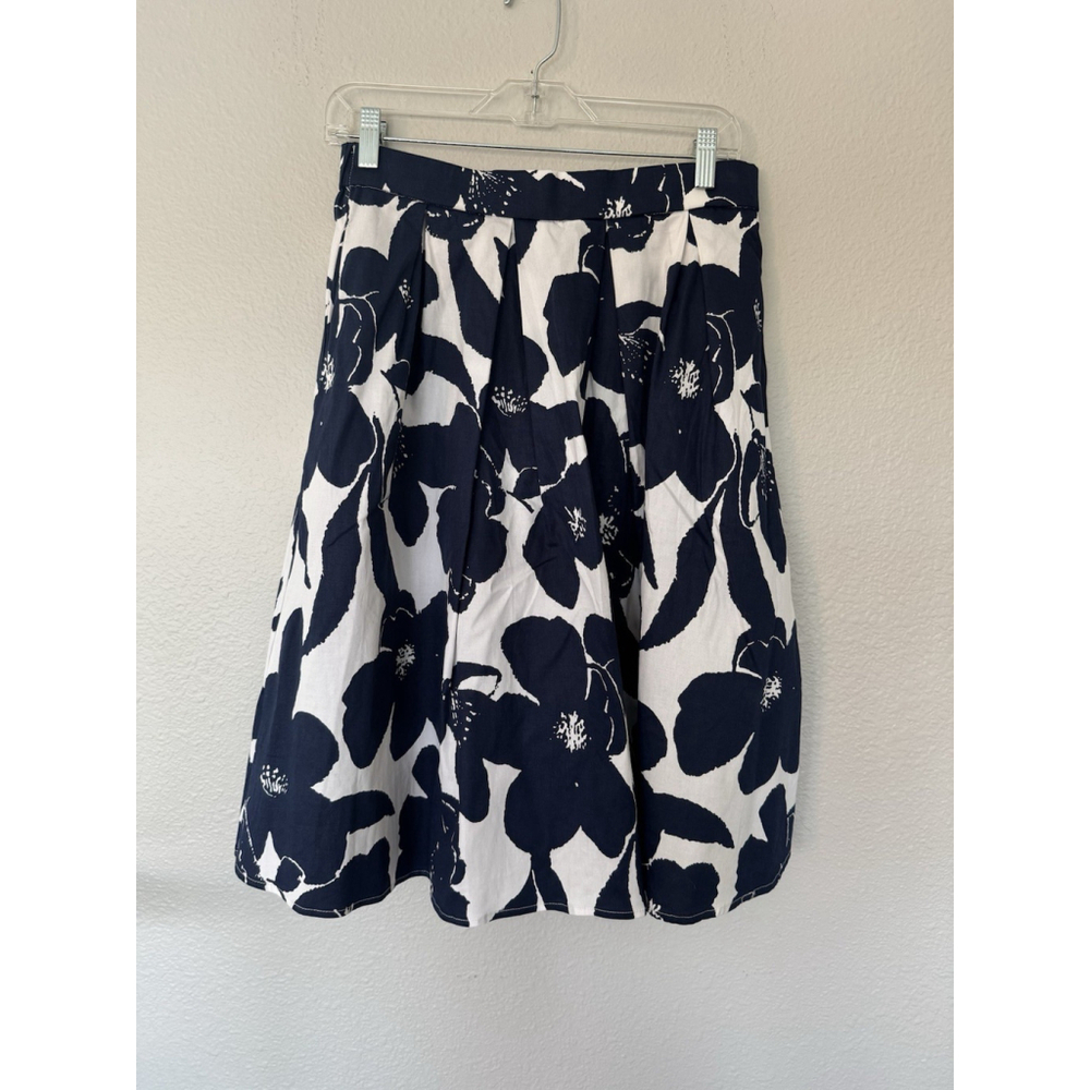 Women’s Floral Blue-White A Line Skirt Zipper Closure Pockets Elastic Waist - Picture 2 of 14